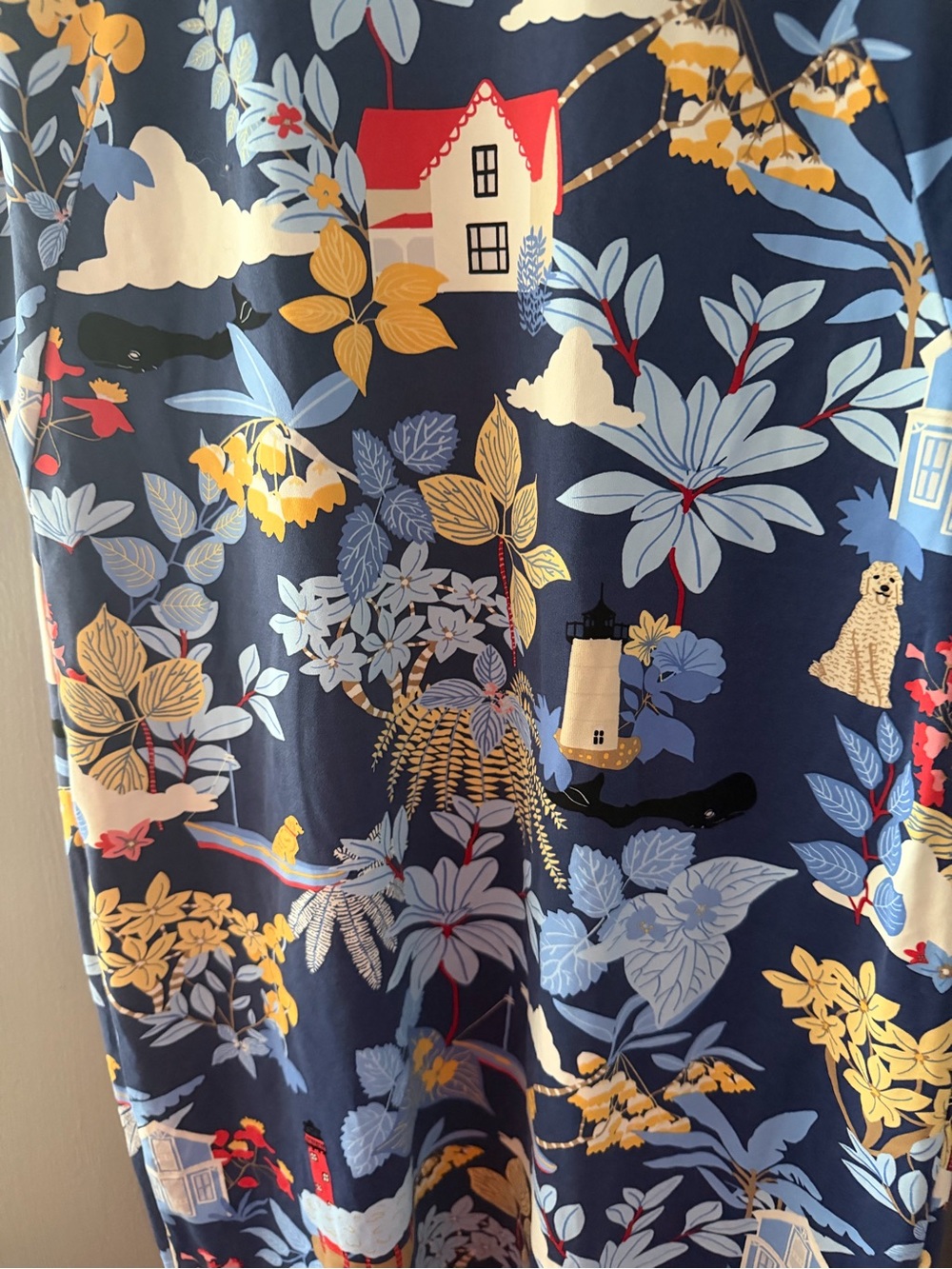 J mclaughlin Floral dog whale Cottage lighthouse Mini Dress in Navy